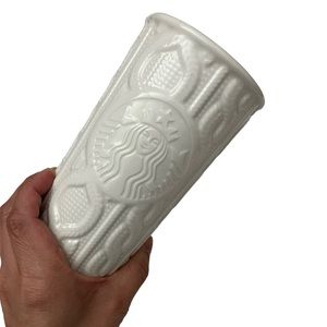 Starbucks White Knit Sweater Ceramic Coffee Tumbler 2016 No Lid